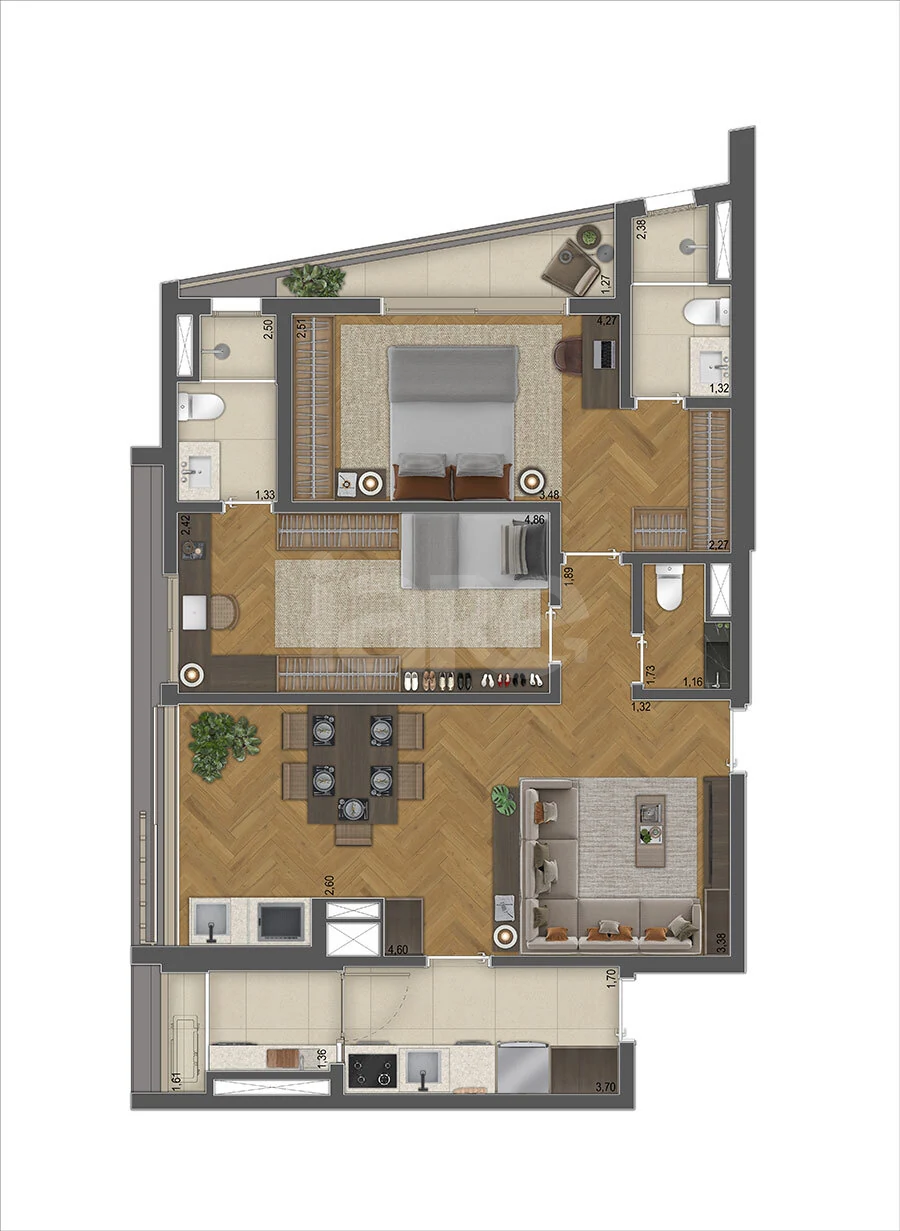 Planta — Apartamento 90,04 m²