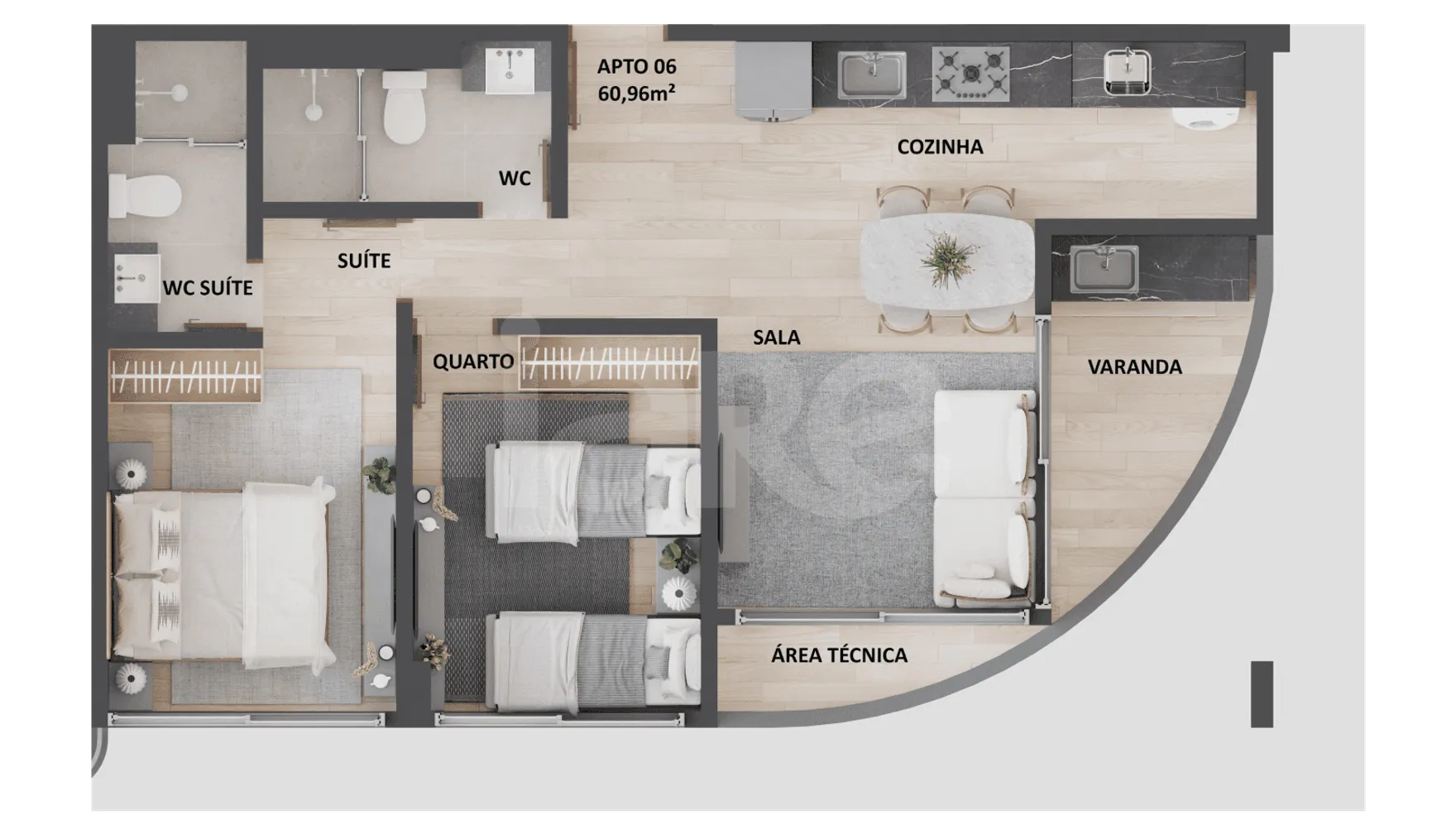 Planta — Apartamento 62,25 m²