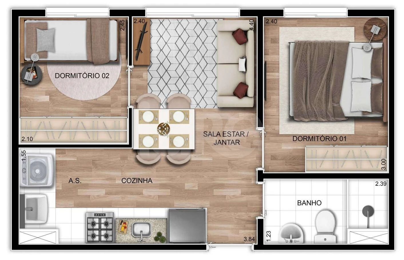 Planta — Apartamento 34,12 m²