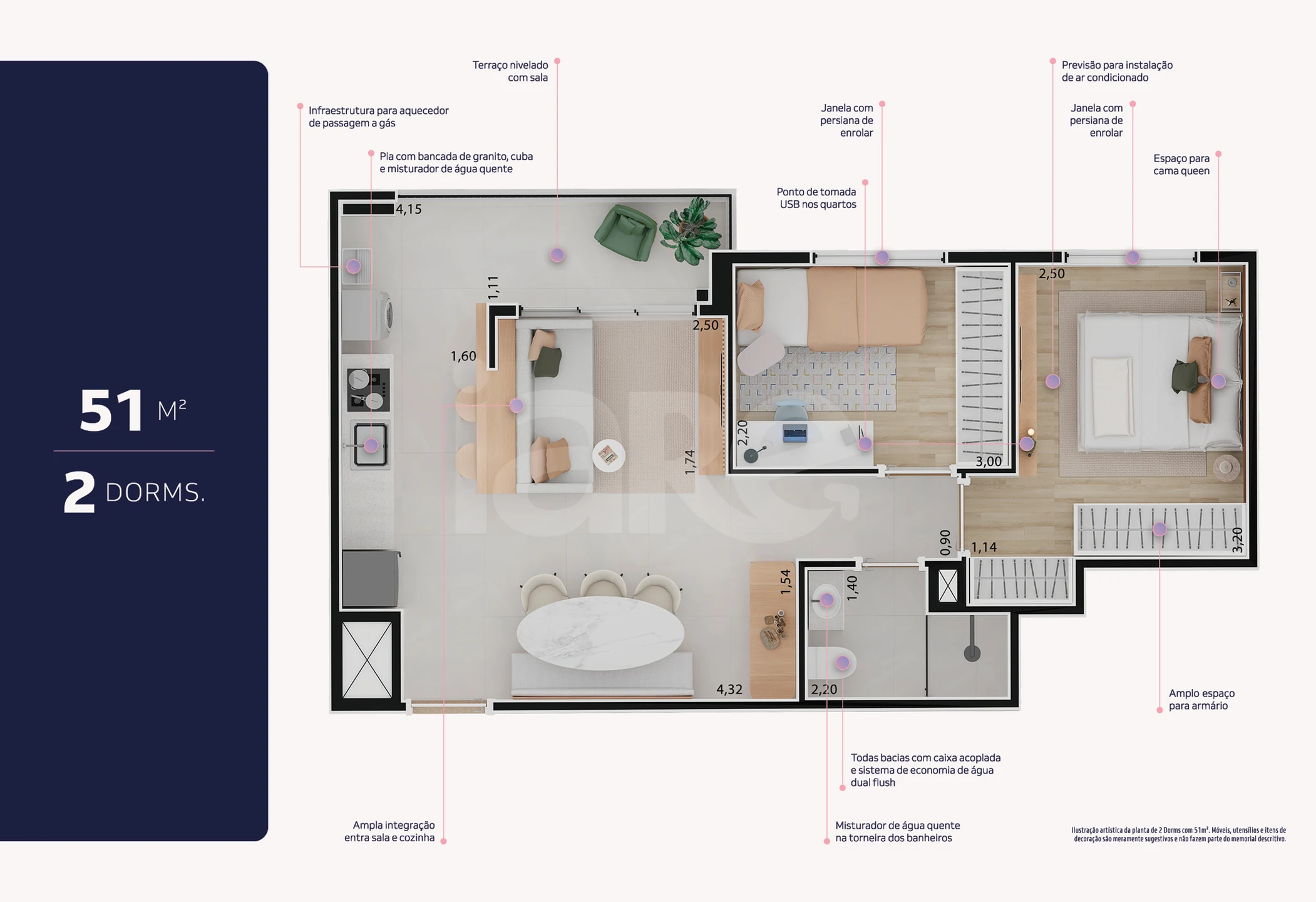 Planta — Apartamento 51,07 m²