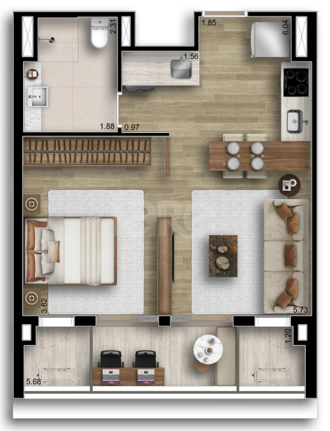 Planta — Studio 46 m²