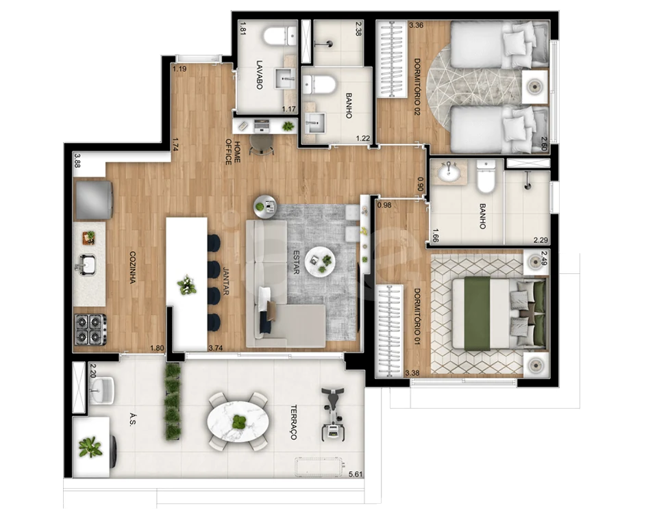 Planta — Apartamento 74,82 m²