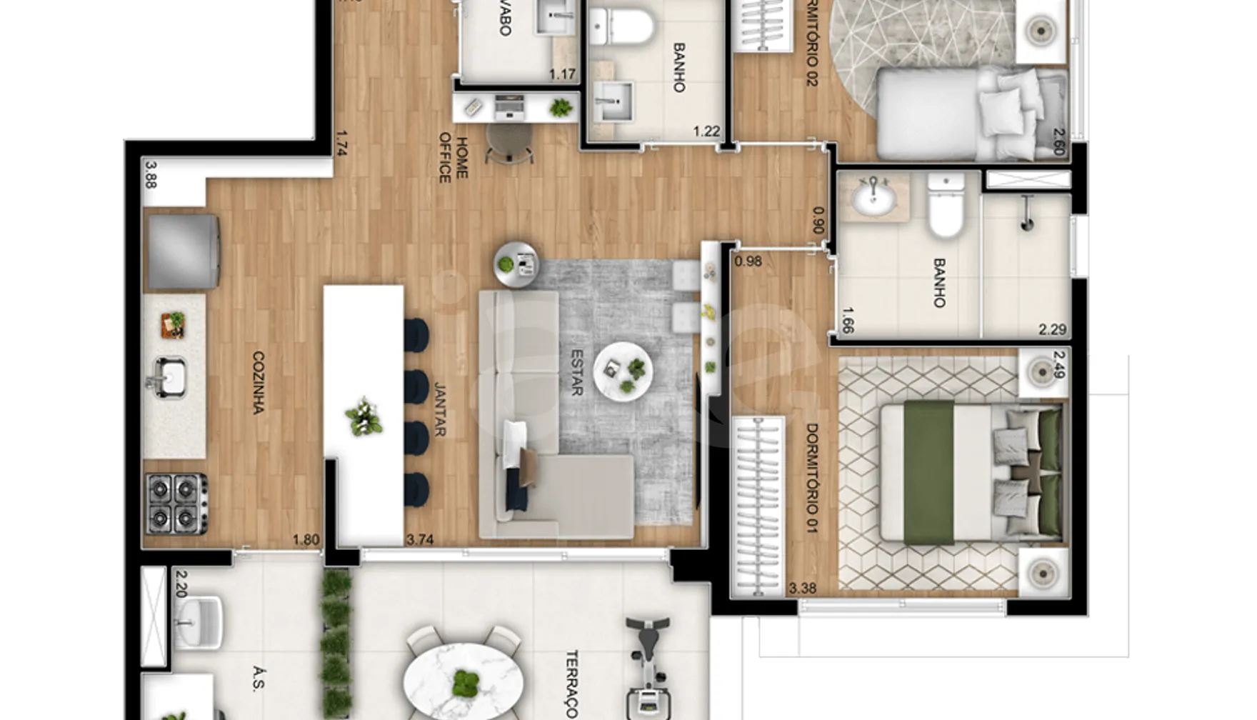 Planta — Apartamento 74,82 m²