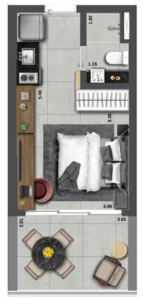 Planta — Studio 26,78 m²