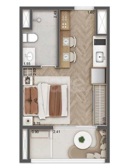 Planta — Studio 26,41 m²