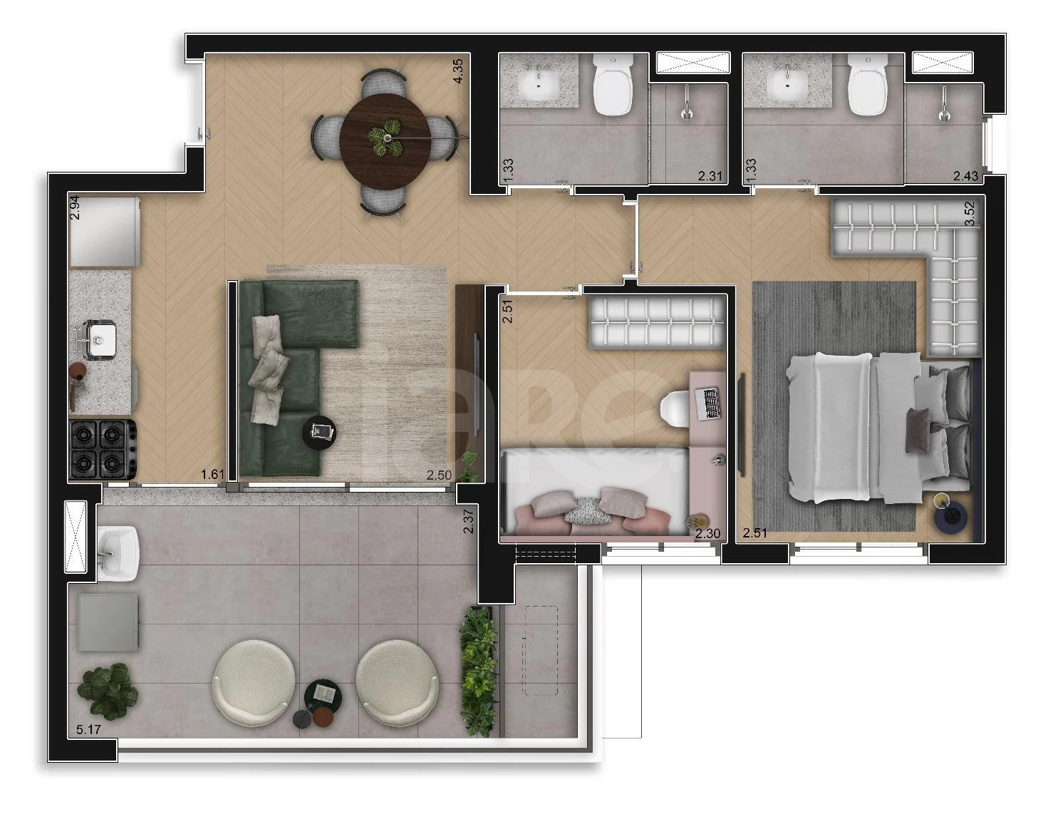 Planta — Apartamento 60,23 m²