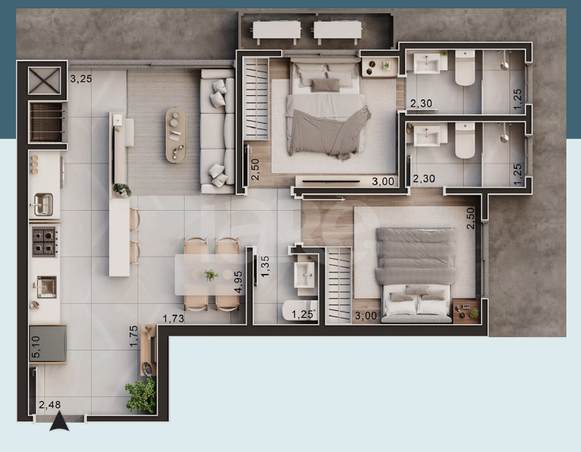 Planta — Garden 56,97 m²