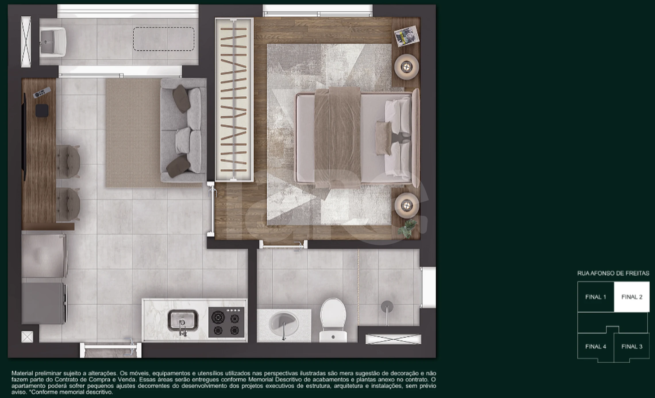 Planta — 13 ao 15 pavimento 31,58 m²
