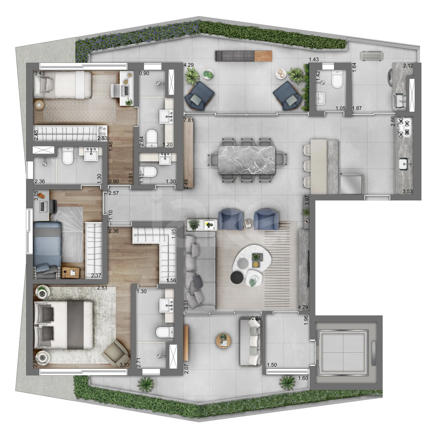 Planta — Planta - 143m² - 3 suítes e 2 vagas