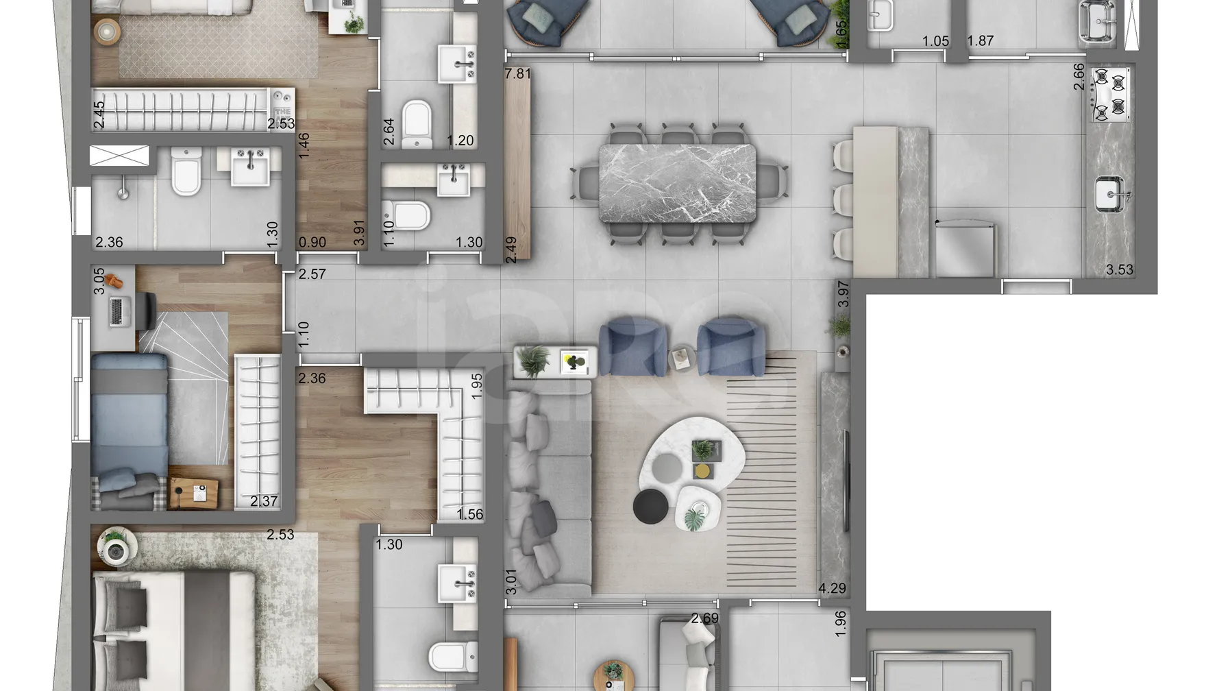 Planta — Planta - 143m² - 3 suítes e 2 vagas