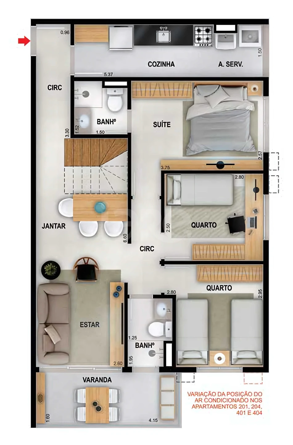 Planta — Cobertura Duplex 150,52 m² · 1º pavimento