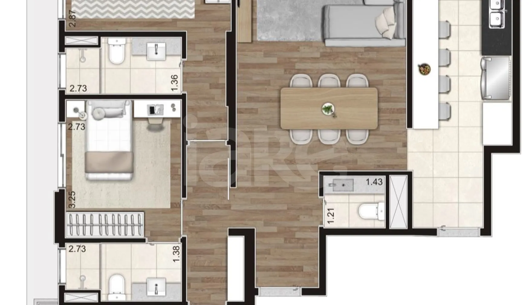 Planta — Apartamento 136,64 m²