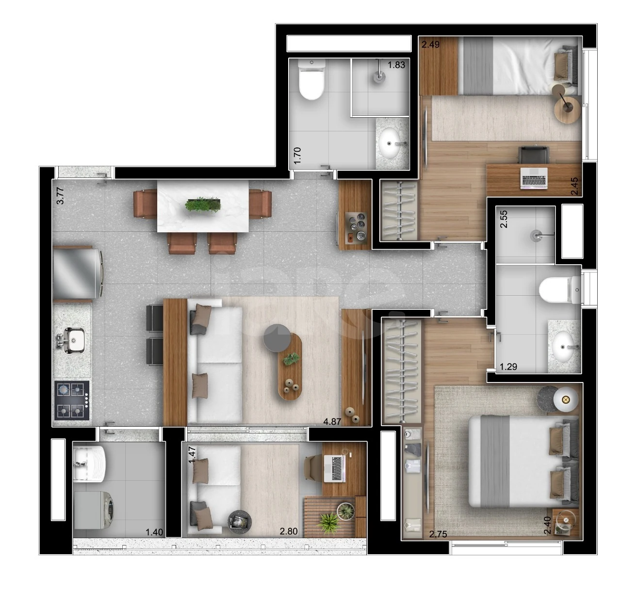 Planta — Apartamento 58,97 m²