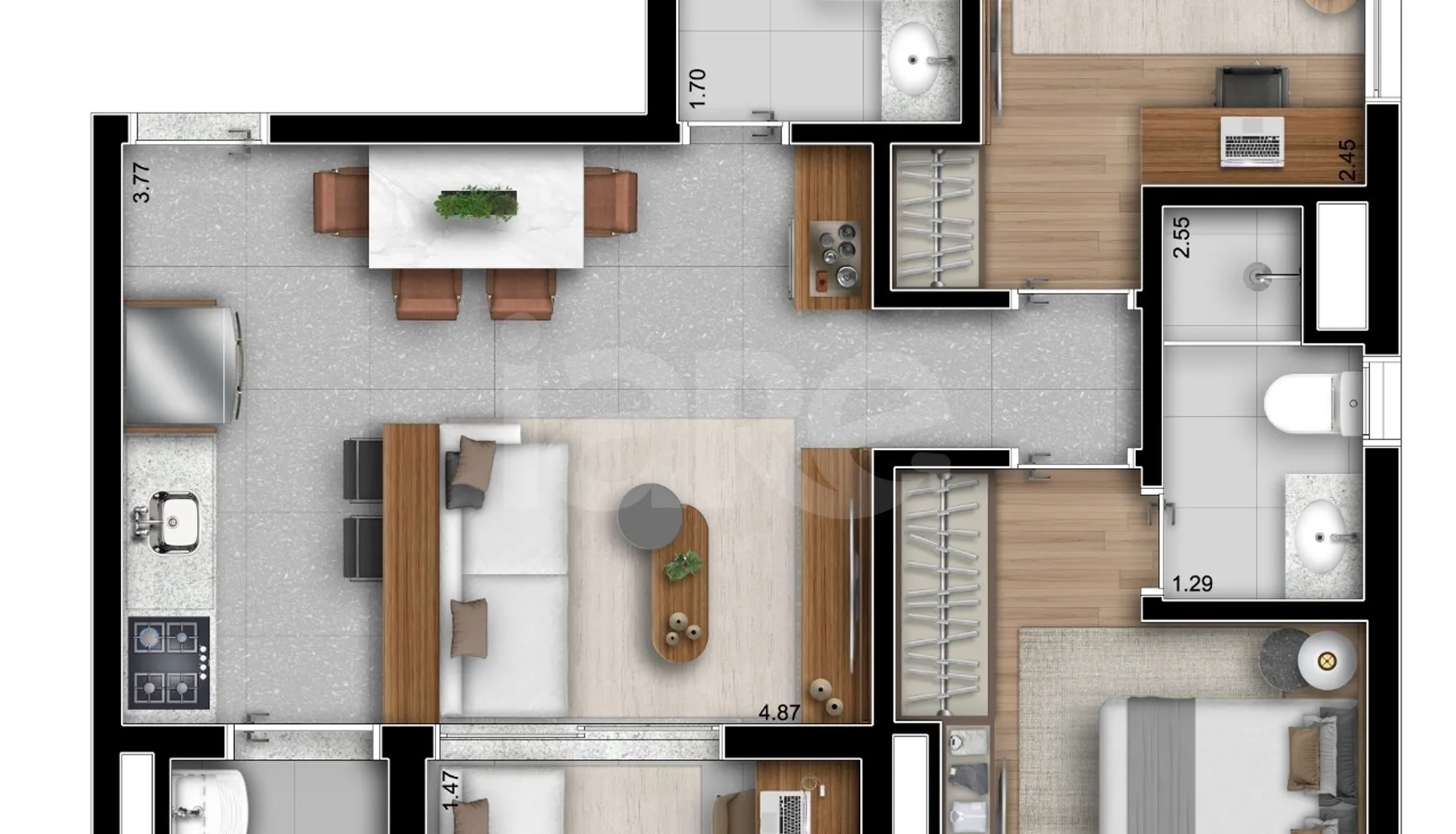 Planta — Apartamento 58,97 m²