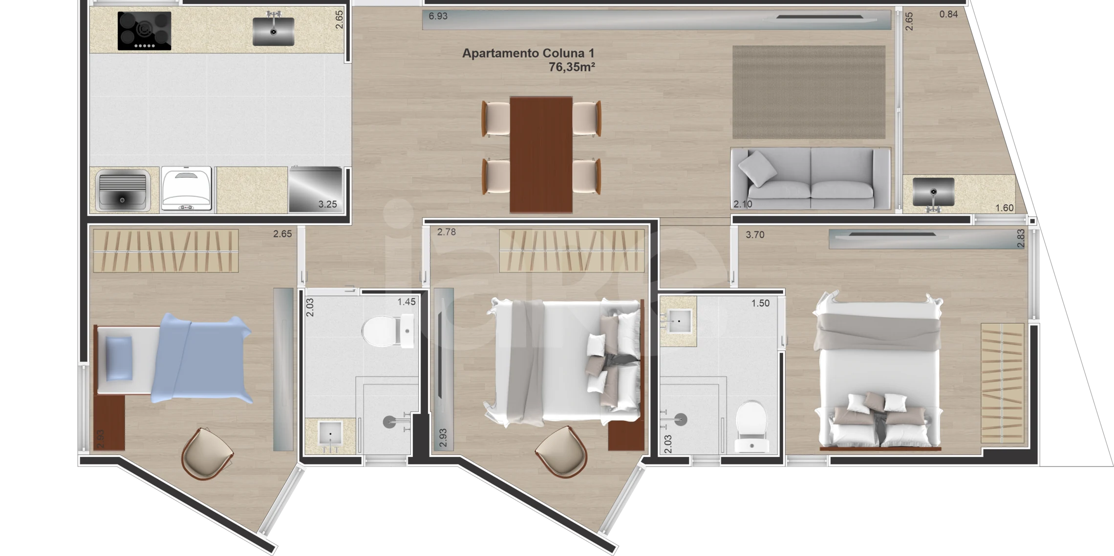 Planta — Apartamento 76,35 m²