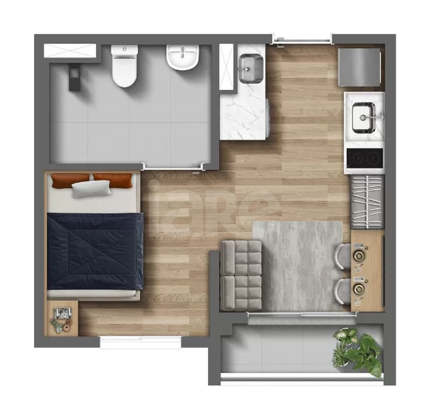 Planta — Studio 24,43 m²