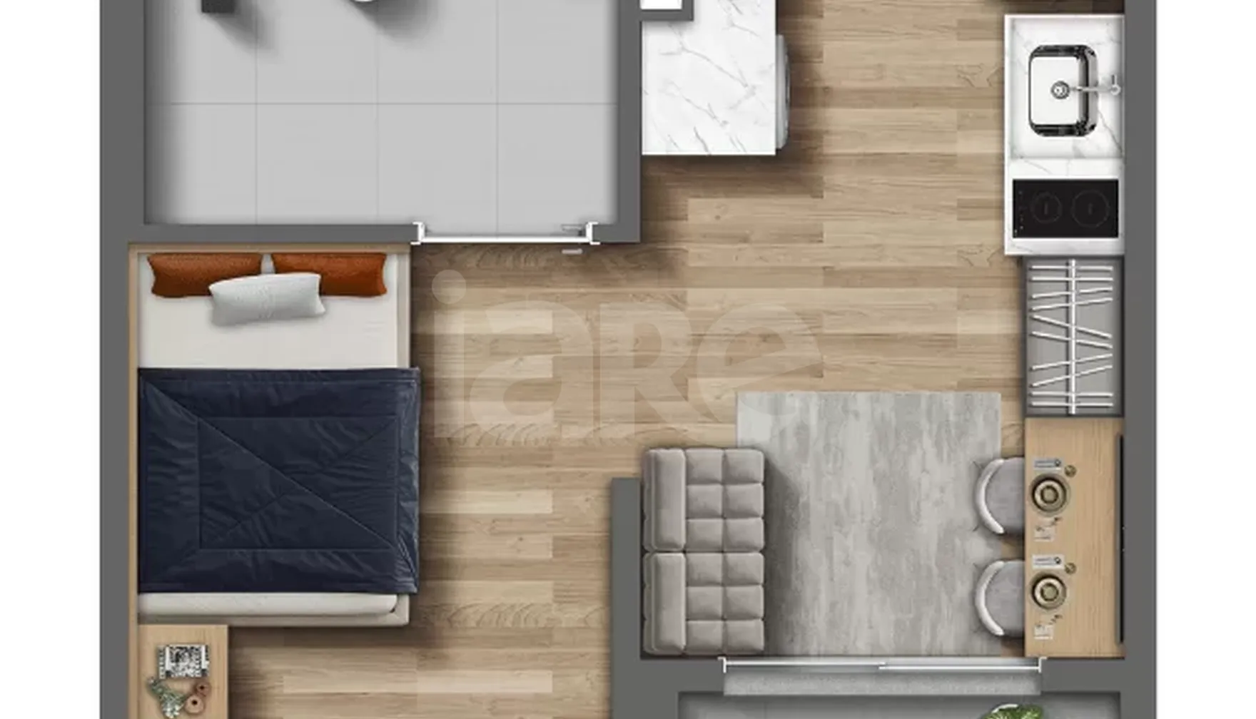 Planta — Studio 24,43 m²