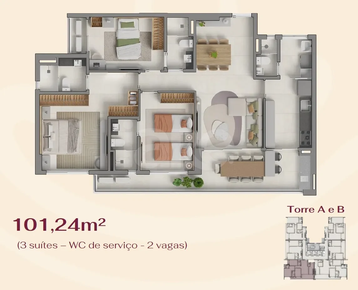Planta — Apartamento 101,24 m²