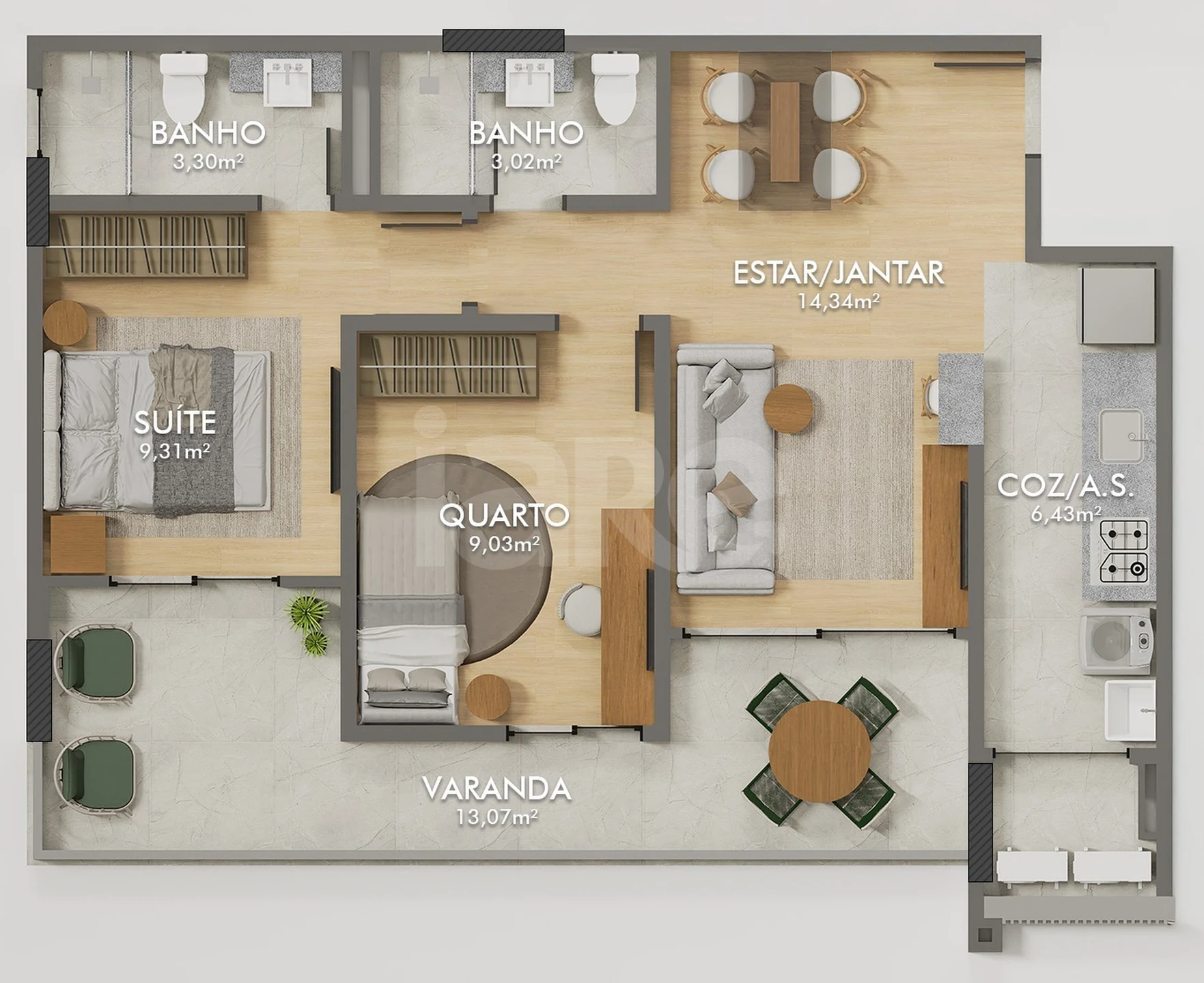 Planta — Apartamento 63,1 m²