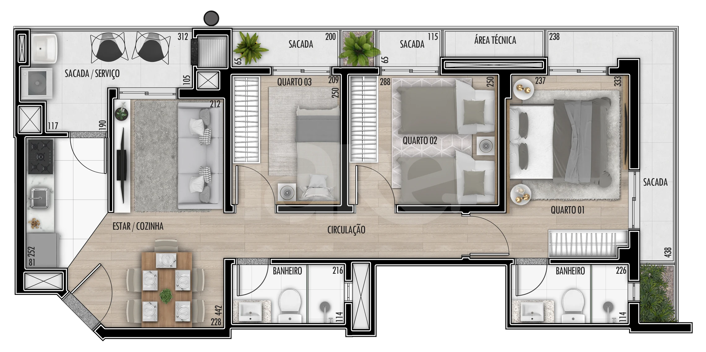 Planta — Apartamento 66,08 m²
