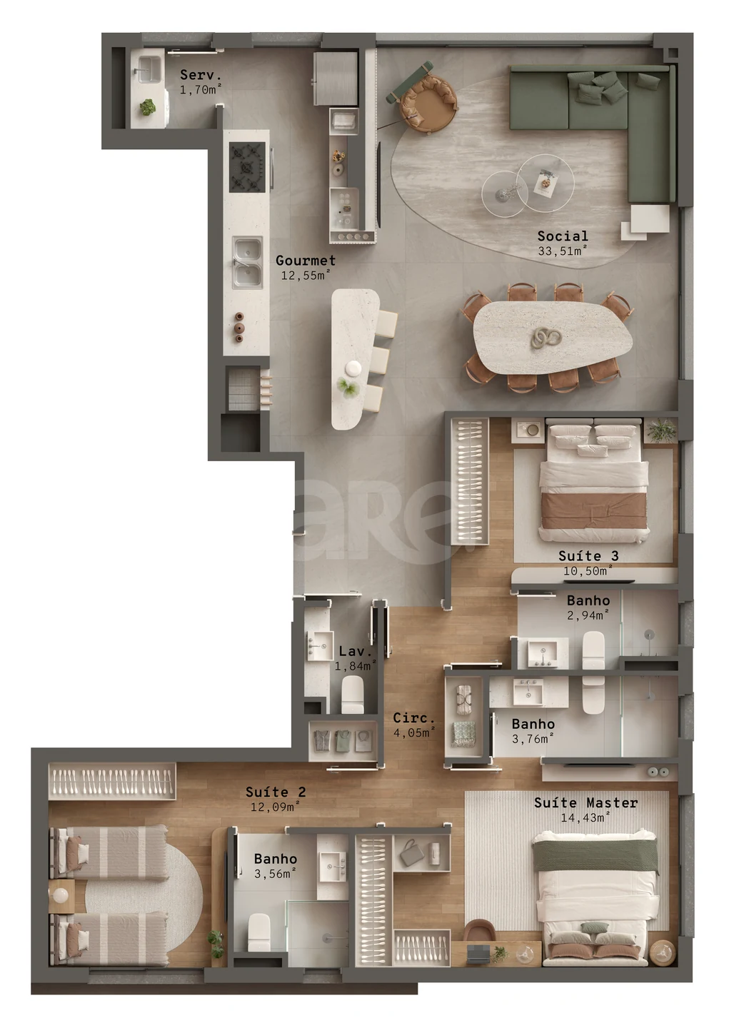 Planta — Apartamento 123,77 m²