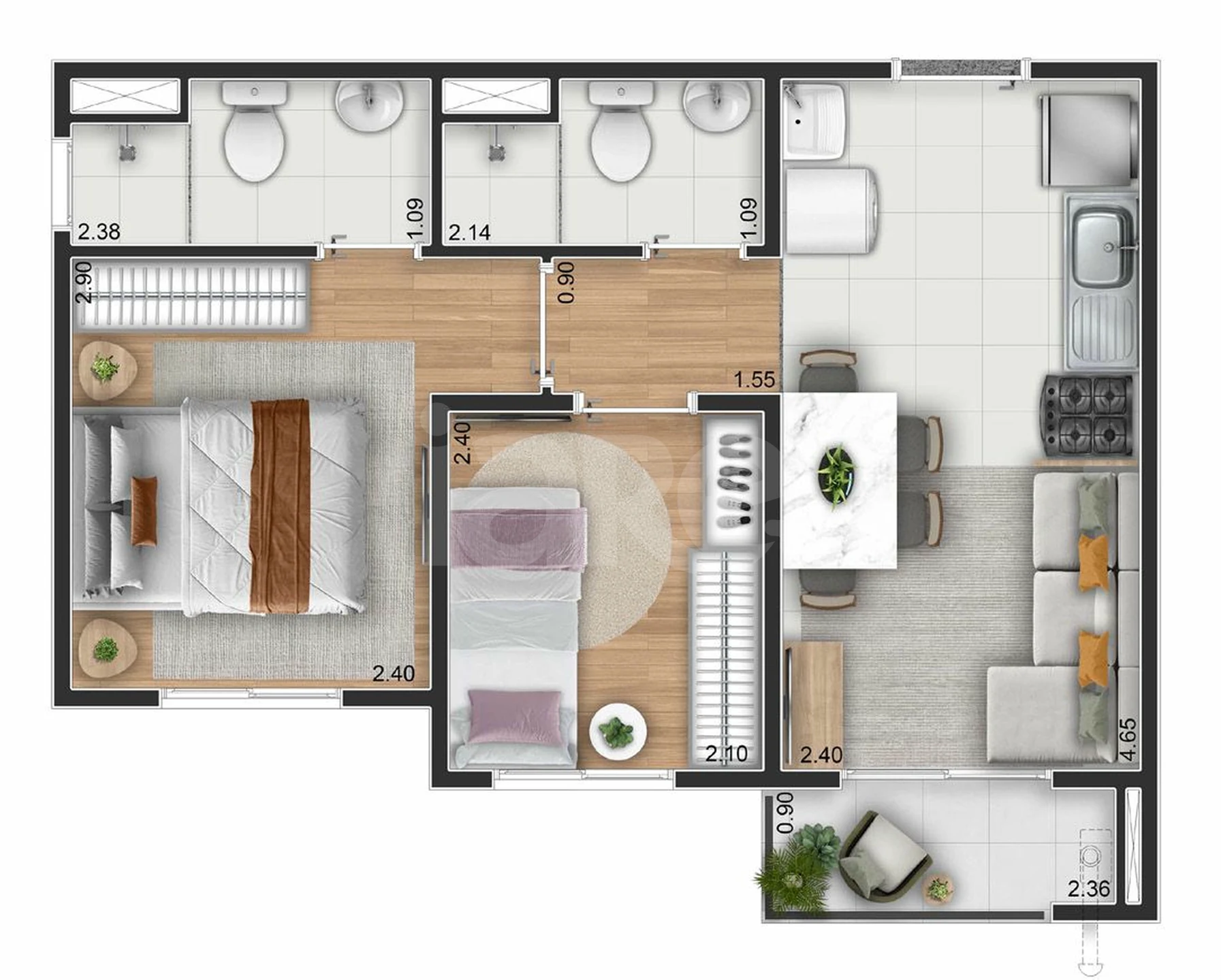 Planta — Apartamento 37,53 m²