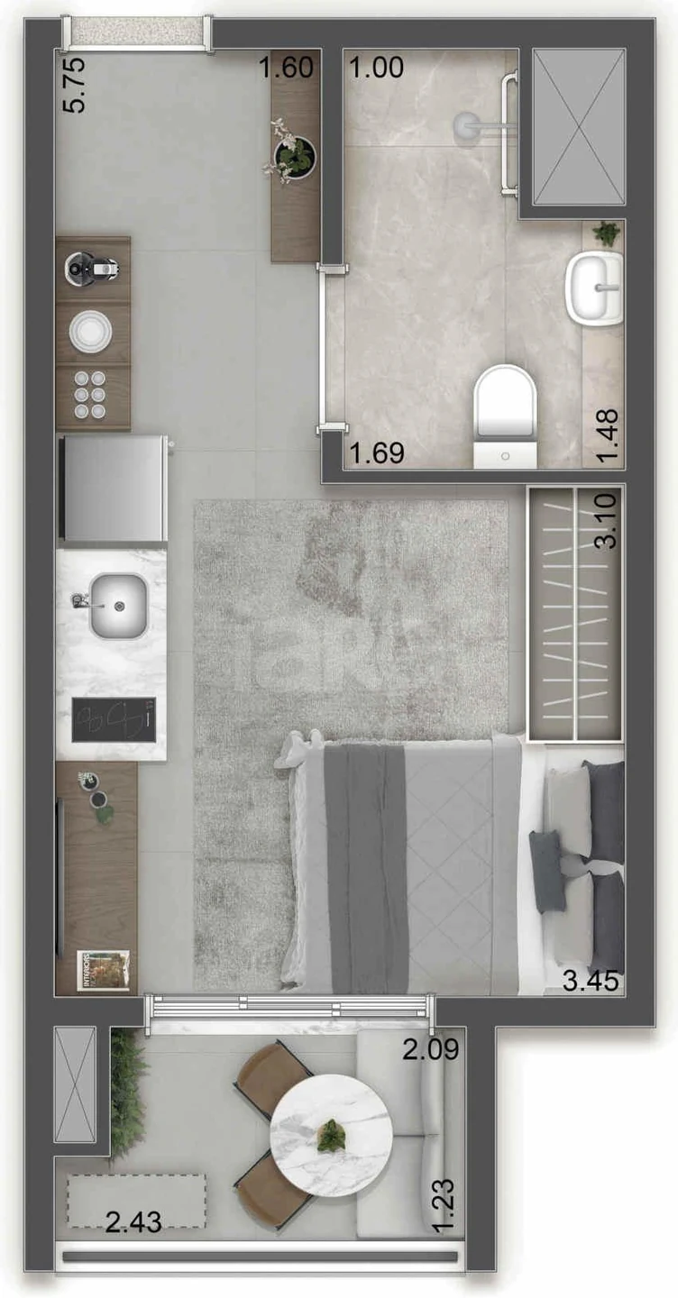 Planta — Studio 22,83 m²
