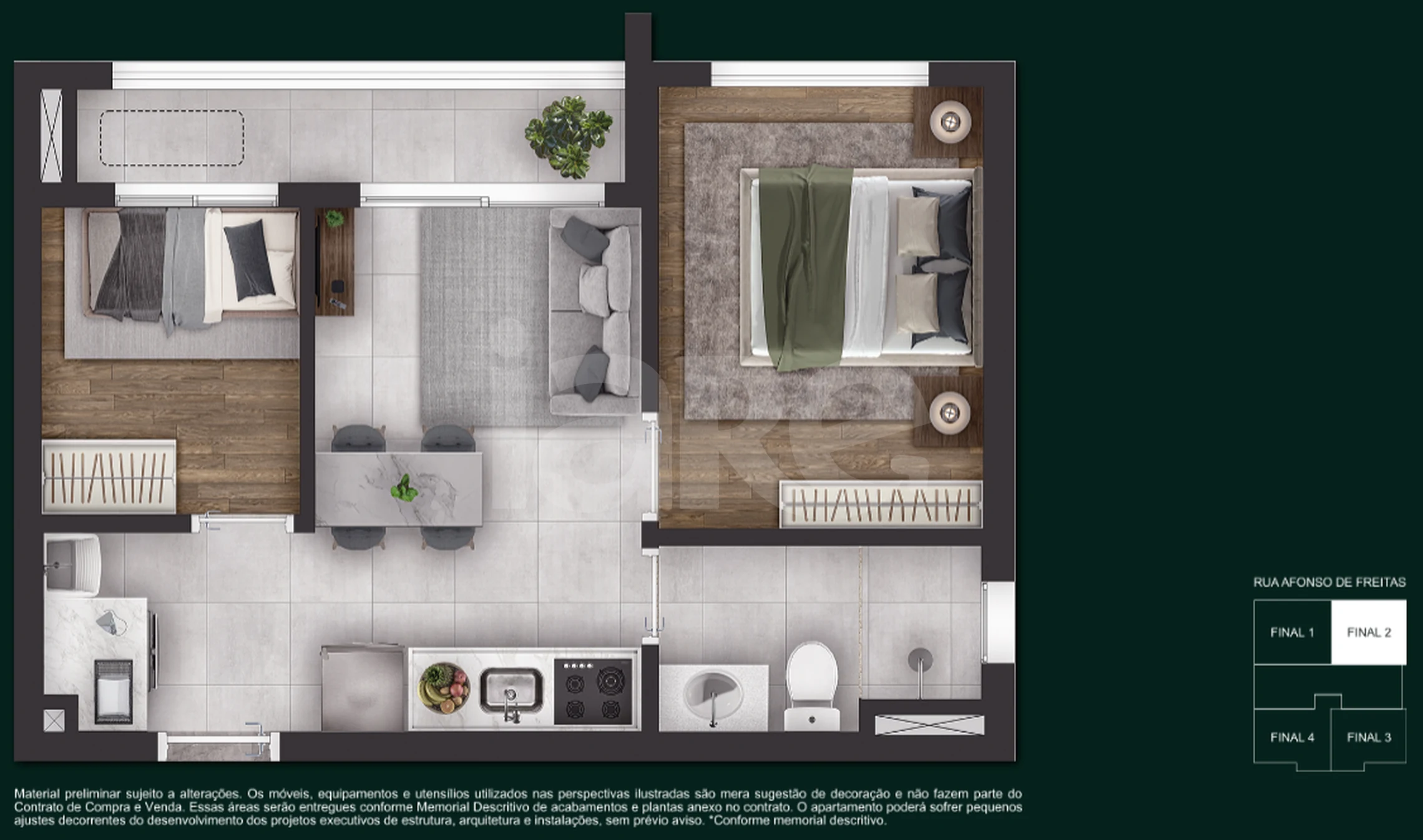 Planta — 3 ao 12 pavimento 37,16 m²
