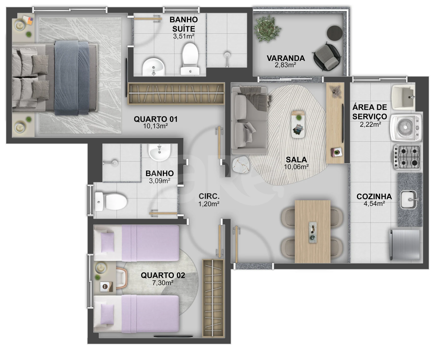 Planta — Apartamento 51,83 m²