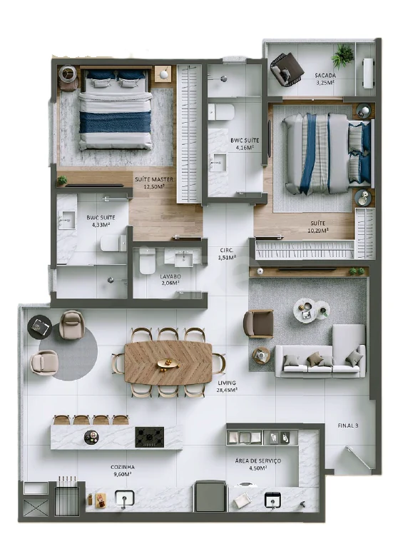 Planta — Apartamento 93,39 m²