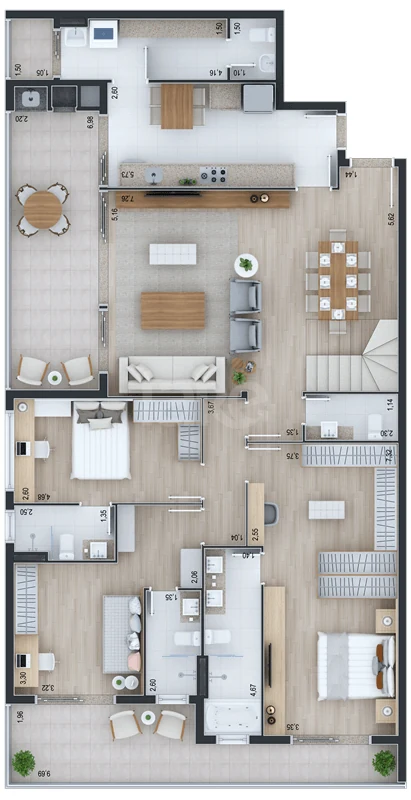 Planta — Cobertura Duplex 366,66 m² · 1º pavimento