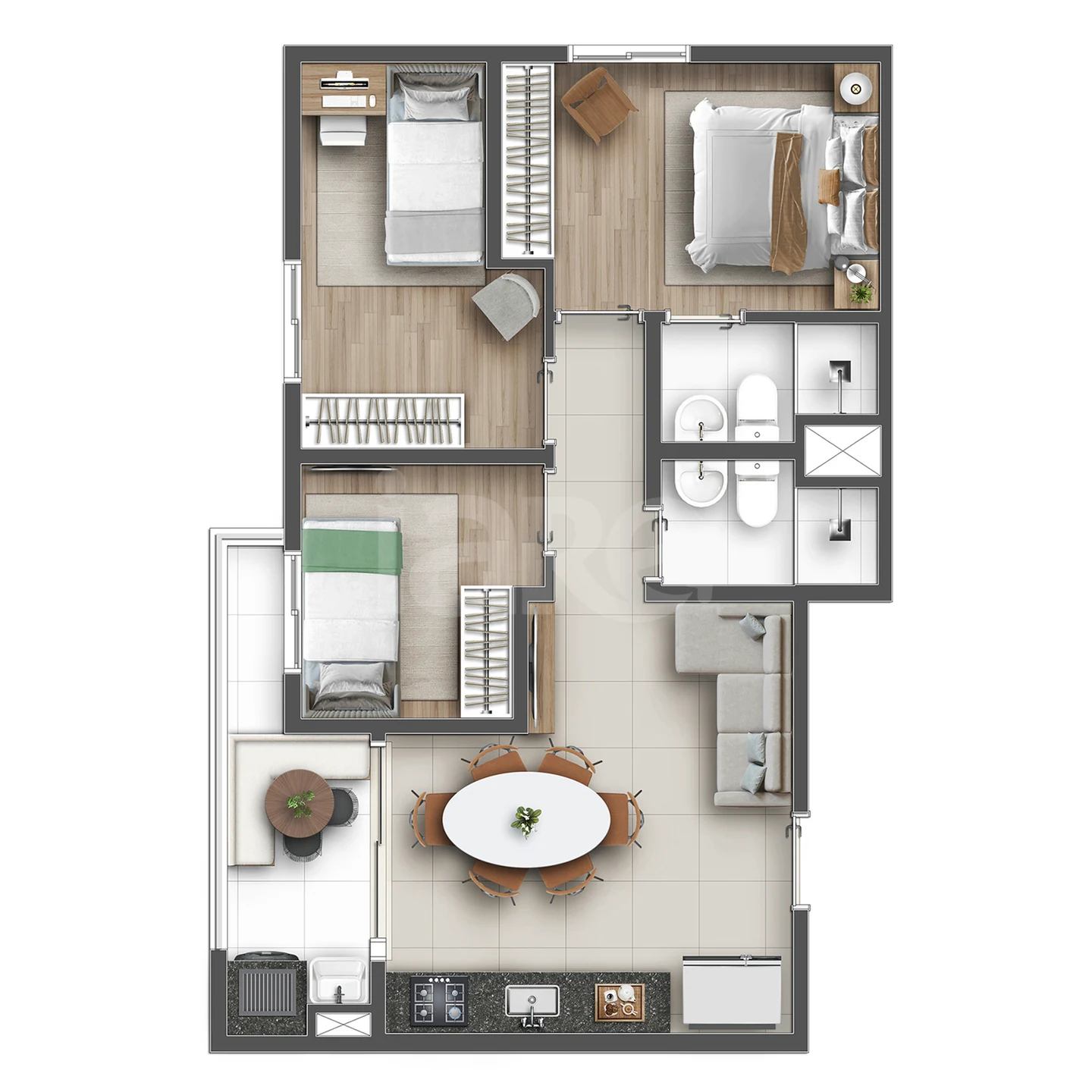 Planta — Apartamento 53,6 m²