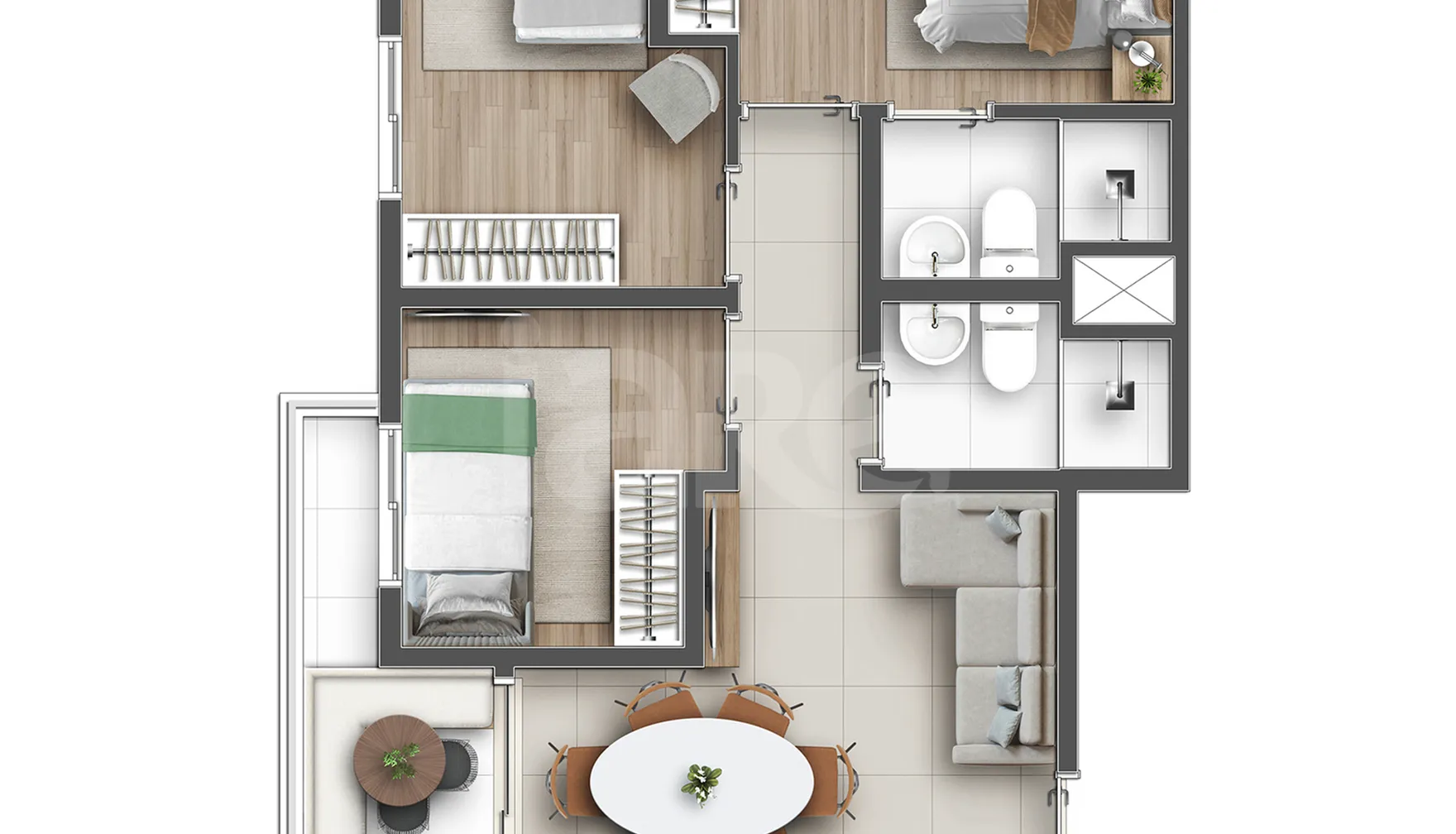 Planta — Apartamento 53,6 m²