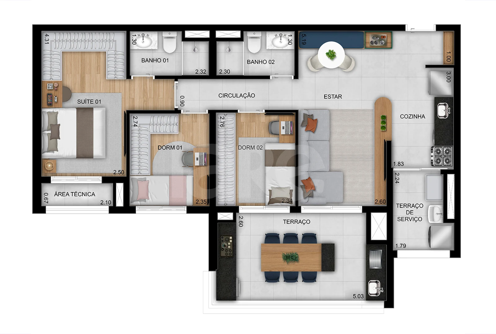 Planta — Apartamento 89,89 m²