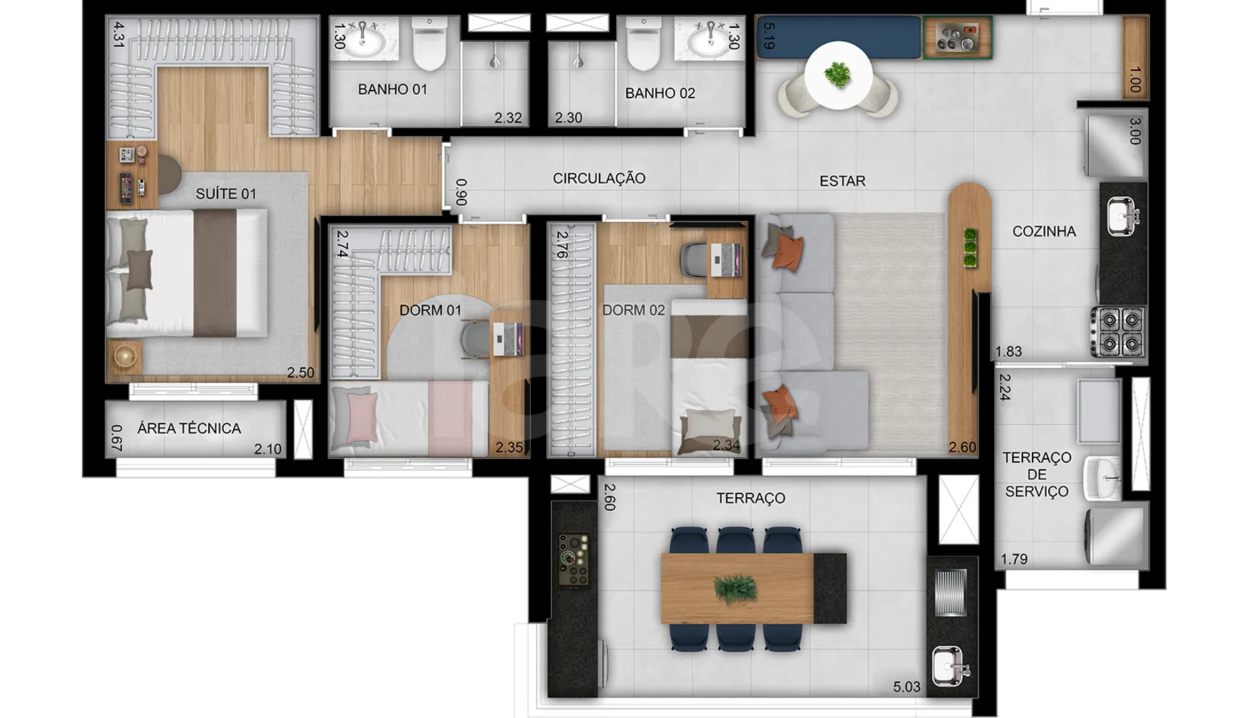 Planta — Apartamento 89,89 m²