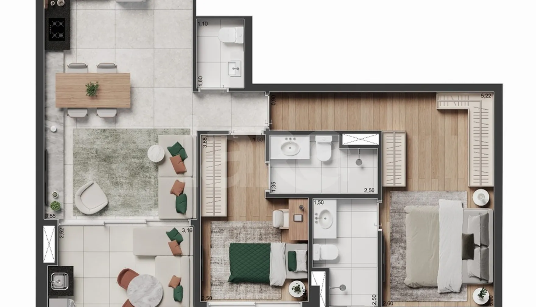 Planta — Apartamento 74,7 m²