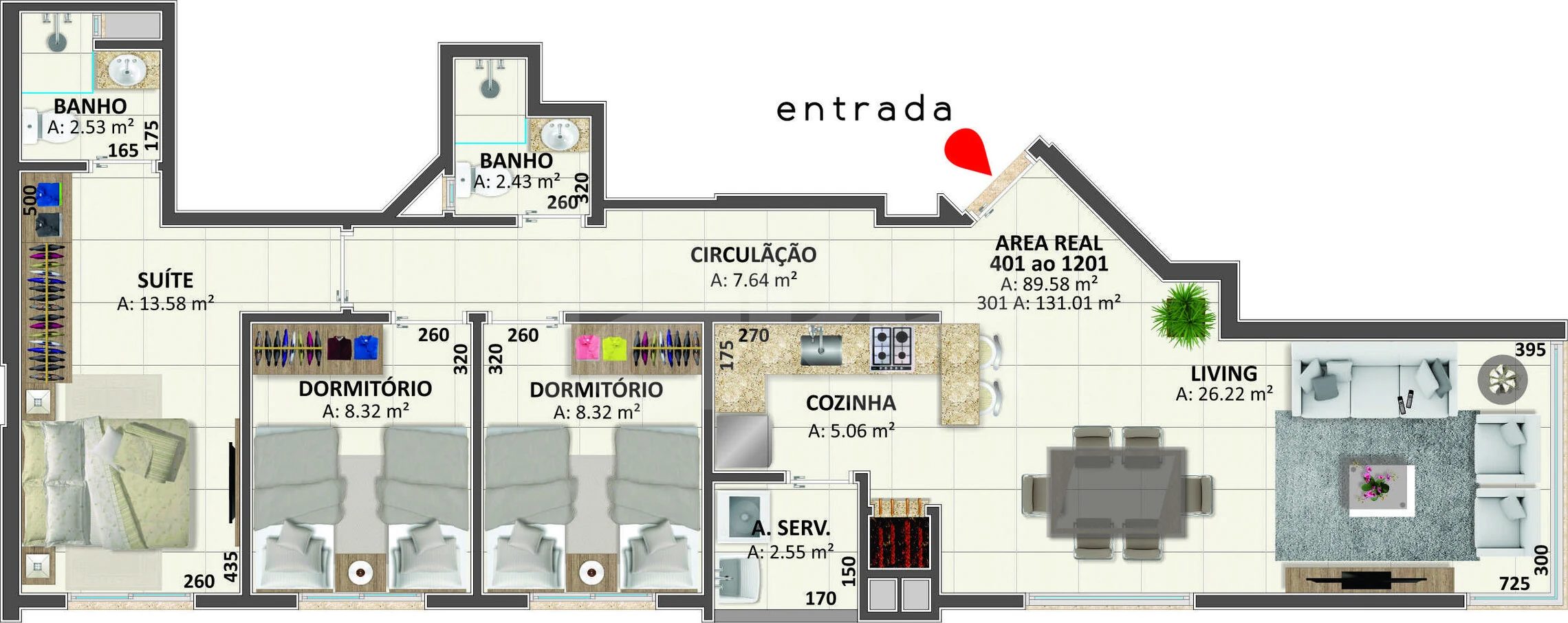 Planta — Apartamento 89,58 m²