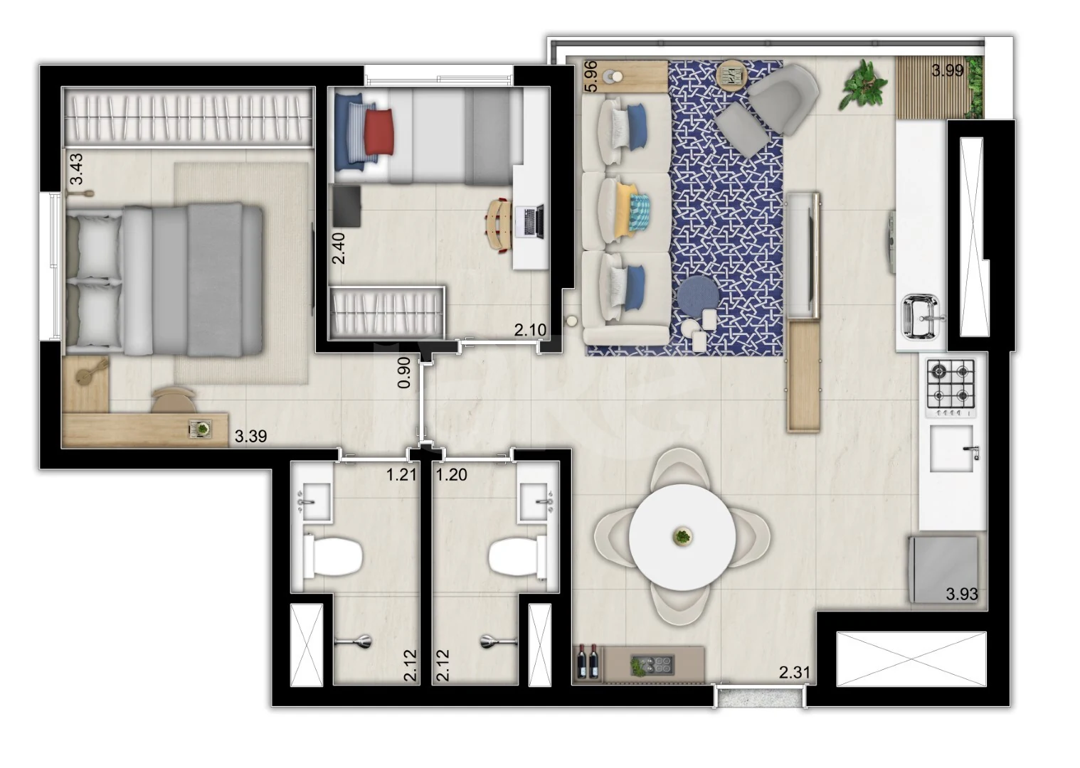 Planta — Apartamento 49,63 m²