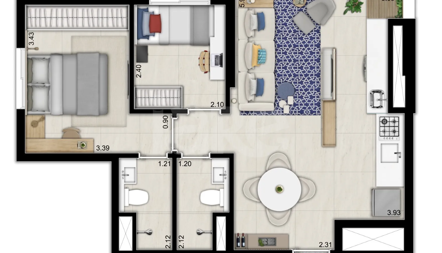 Planta — Apartamento 49,63 m²