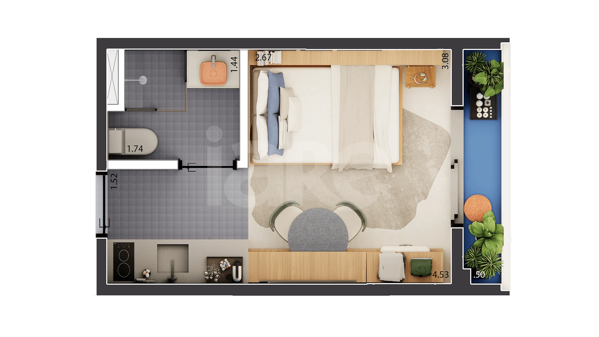 Planta — Studio 17,74 m²