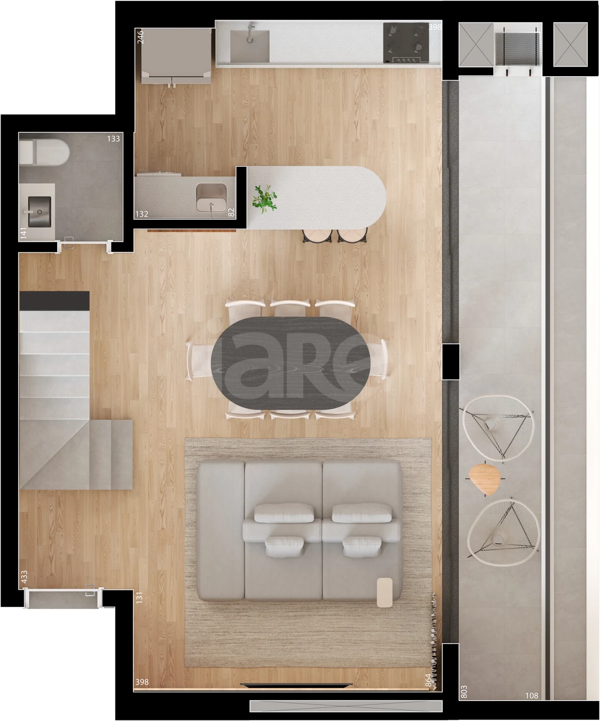 Planta — Cobertura Duplex 123,61 m² · 1º pavimento