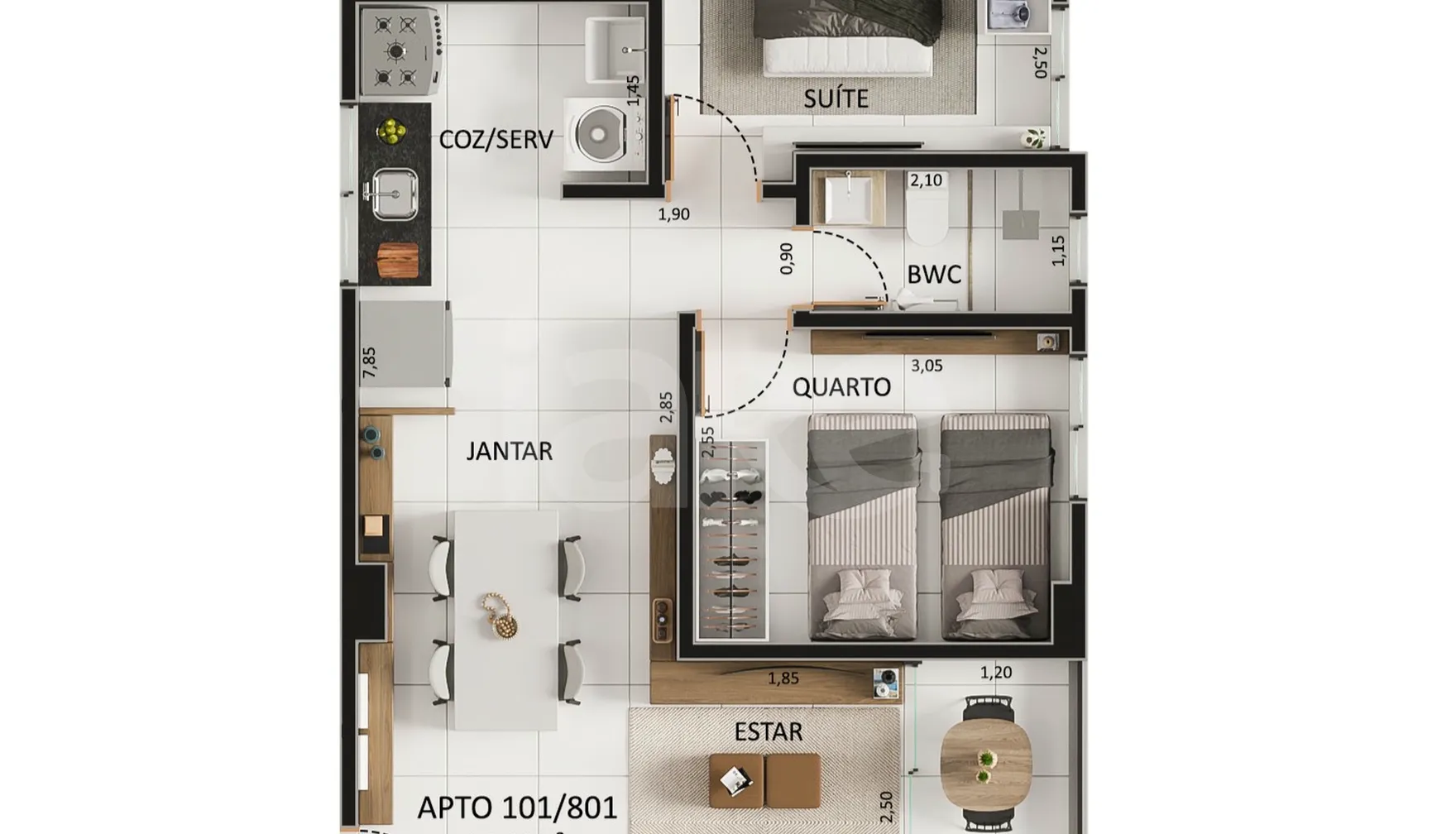 Planta — Apartamento 56,48 m²