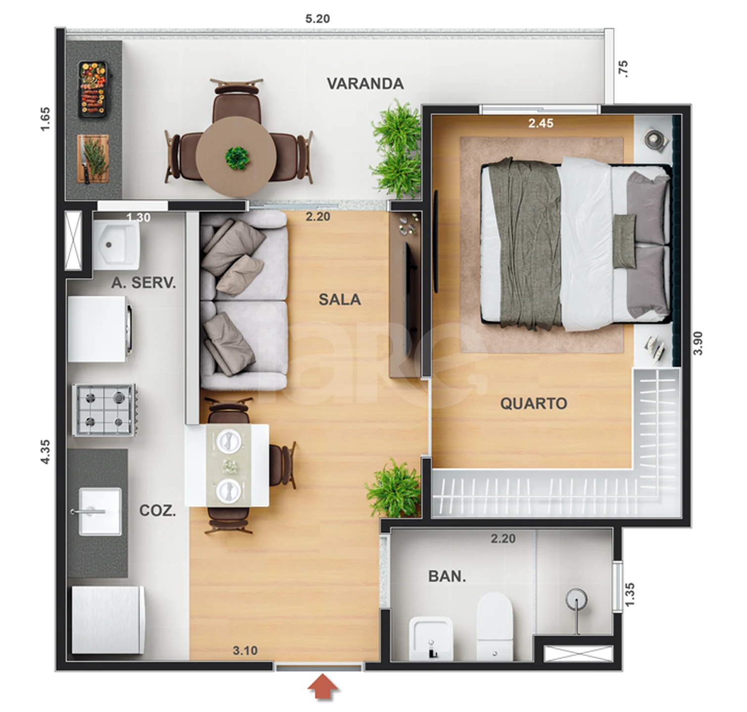 Planta — Apartamento 34,7 m²
