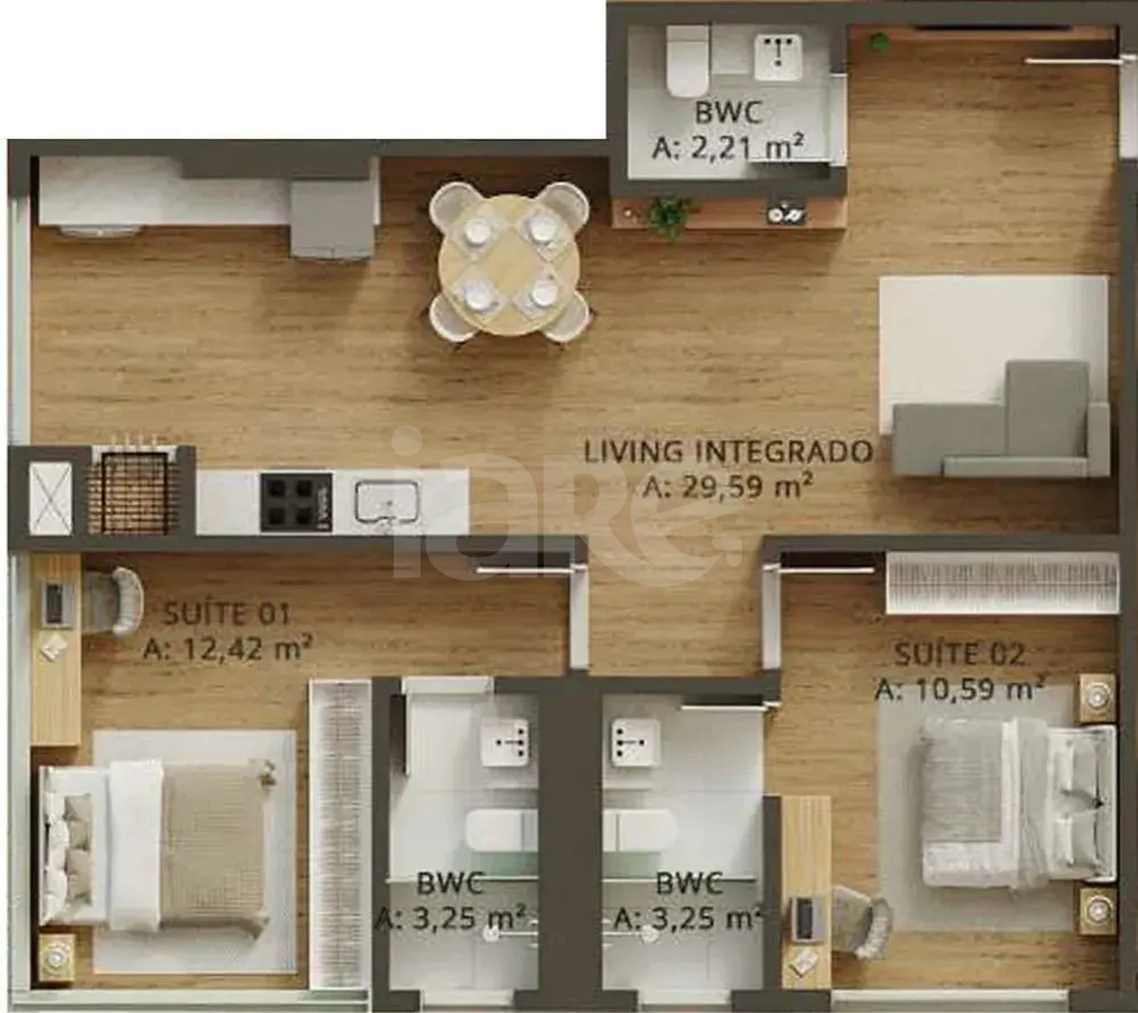 Planta — Apartamento 77,15 m²