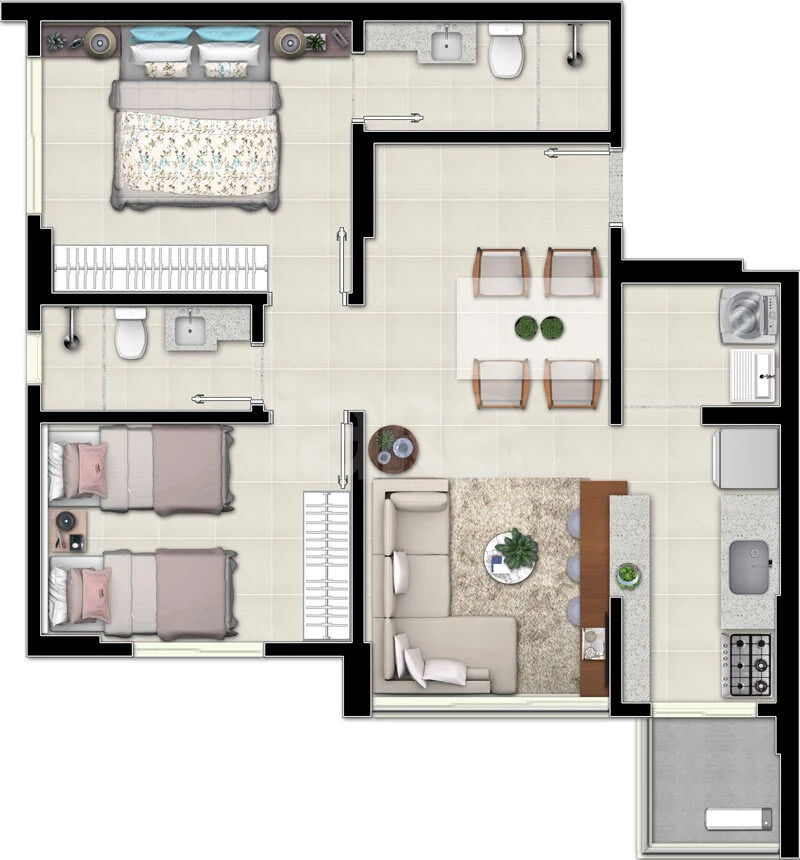 Planta — Apartamento 64,04 m²