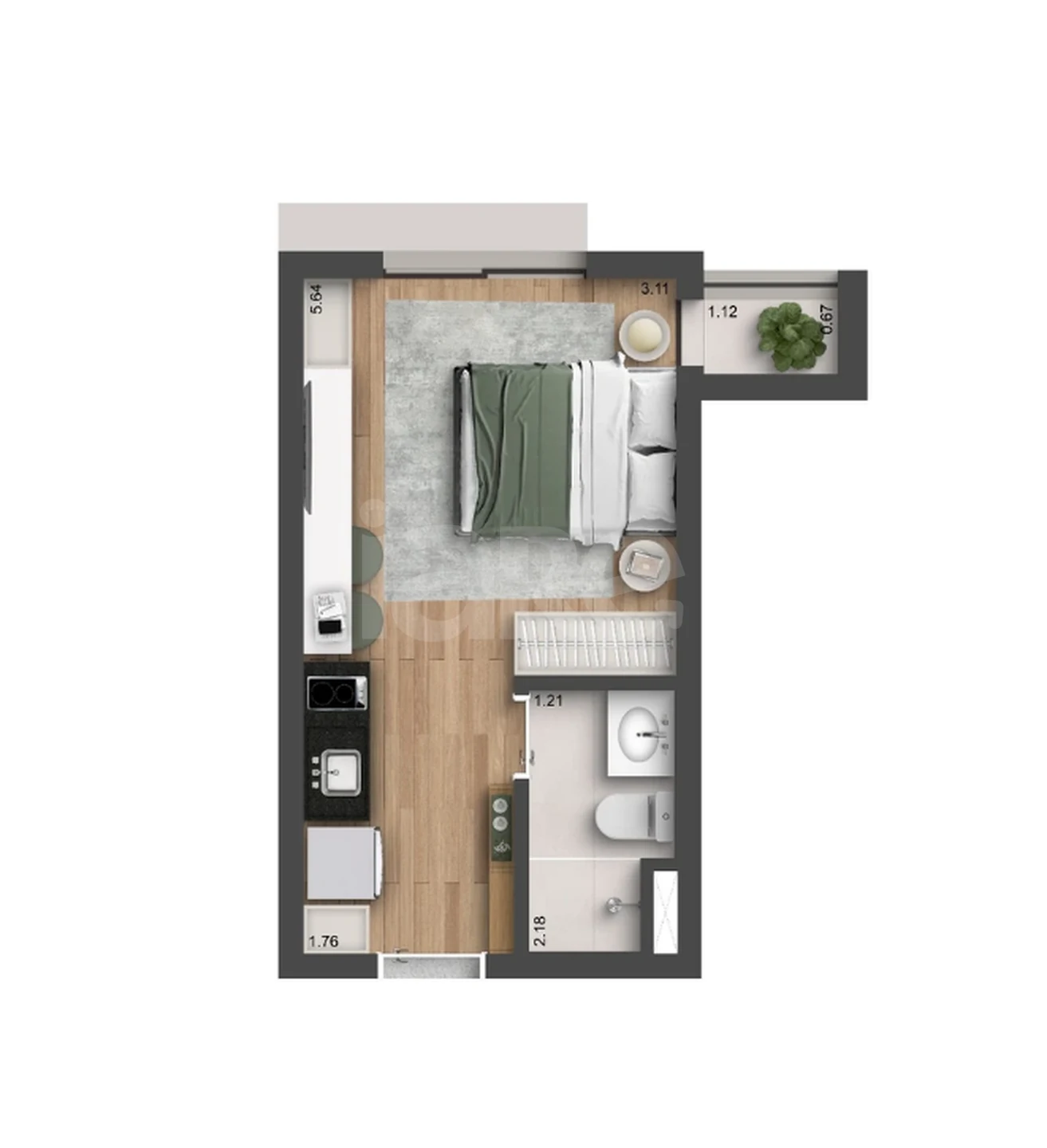 Planta — Studio 21,45 m²