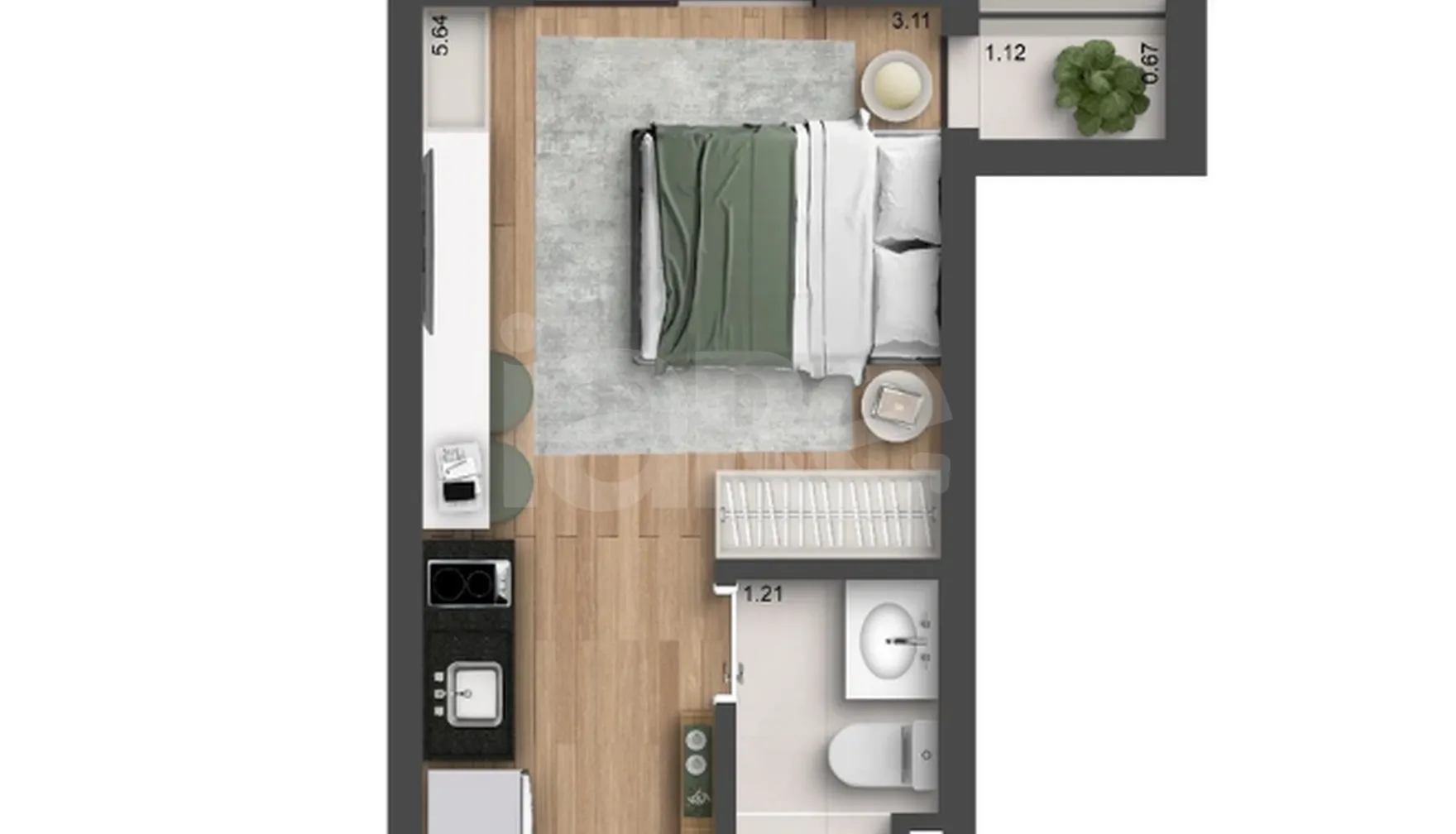 Planta — Studio 21,45 m²