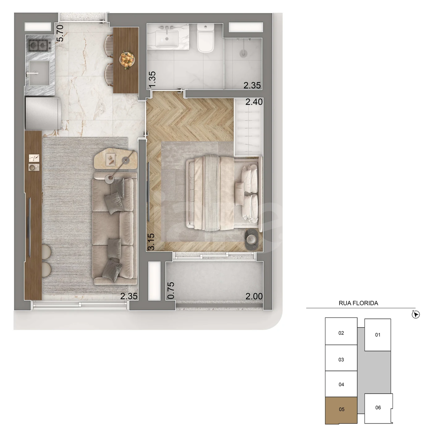 Planta — Studio 31 m²