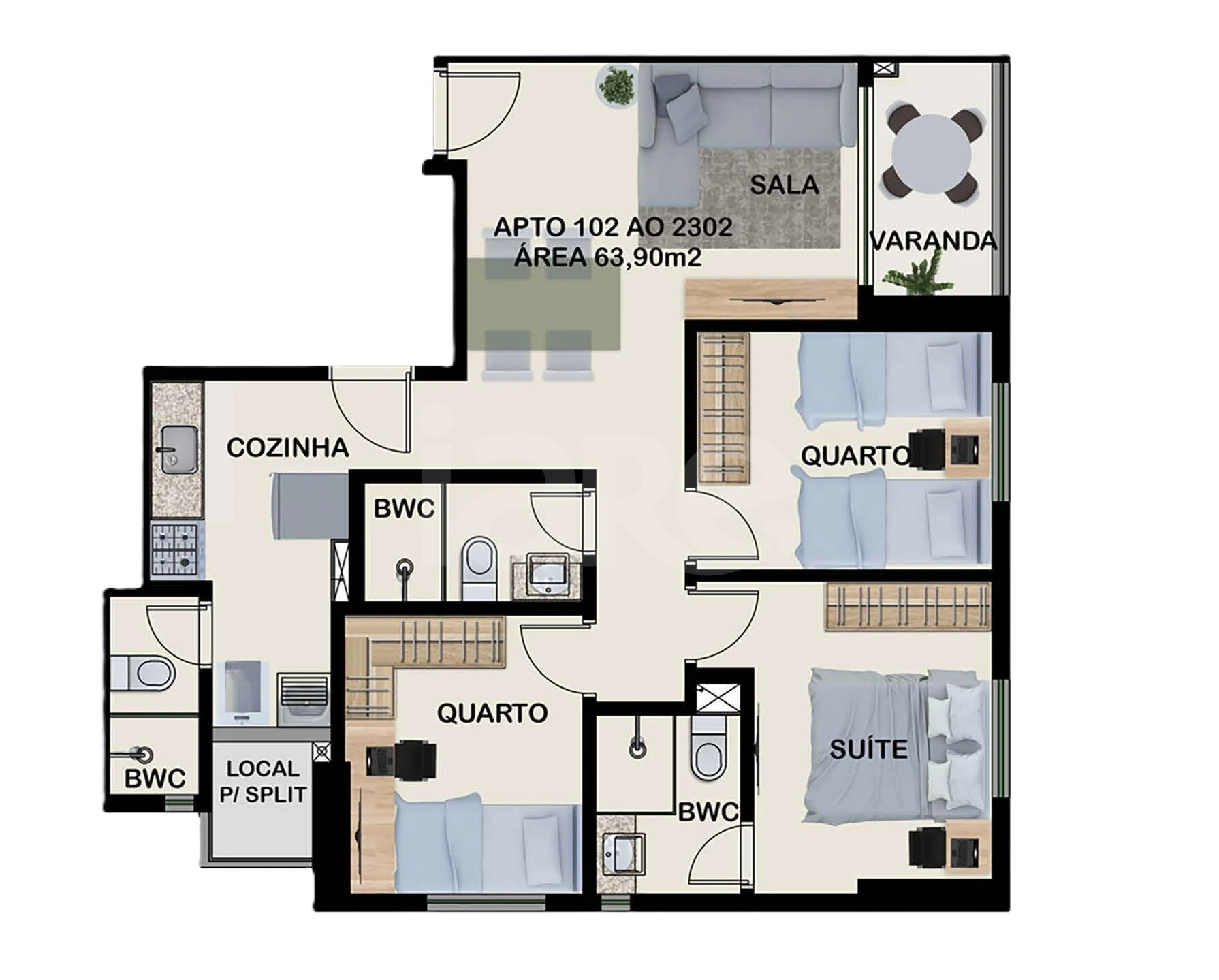 Planta — Apartamento 63,9 m²