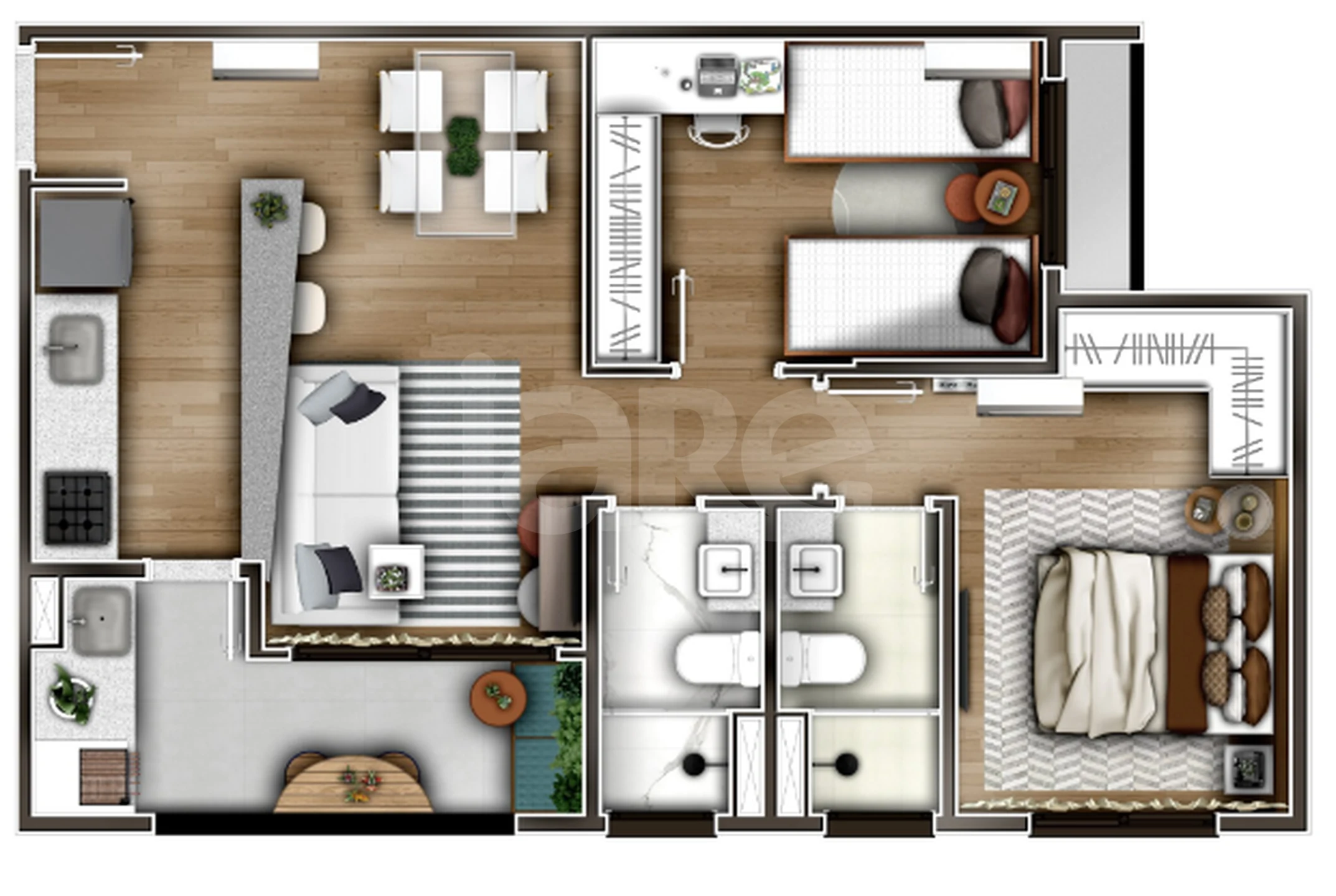Planta — Apartamento 56,9 m²